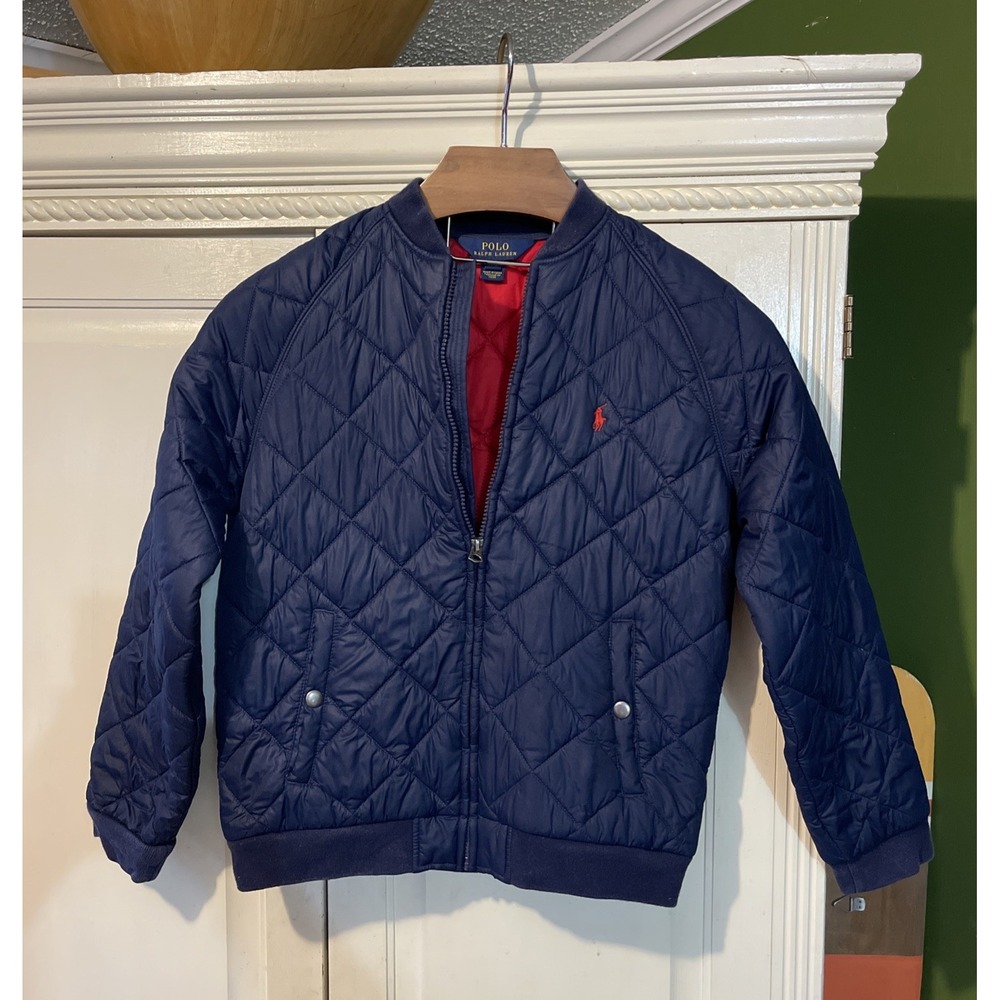 Polo Ralph Lauren Puffer Jacket Boys Lg 14 - 16 Navy Blue Long Sleeve Ligh